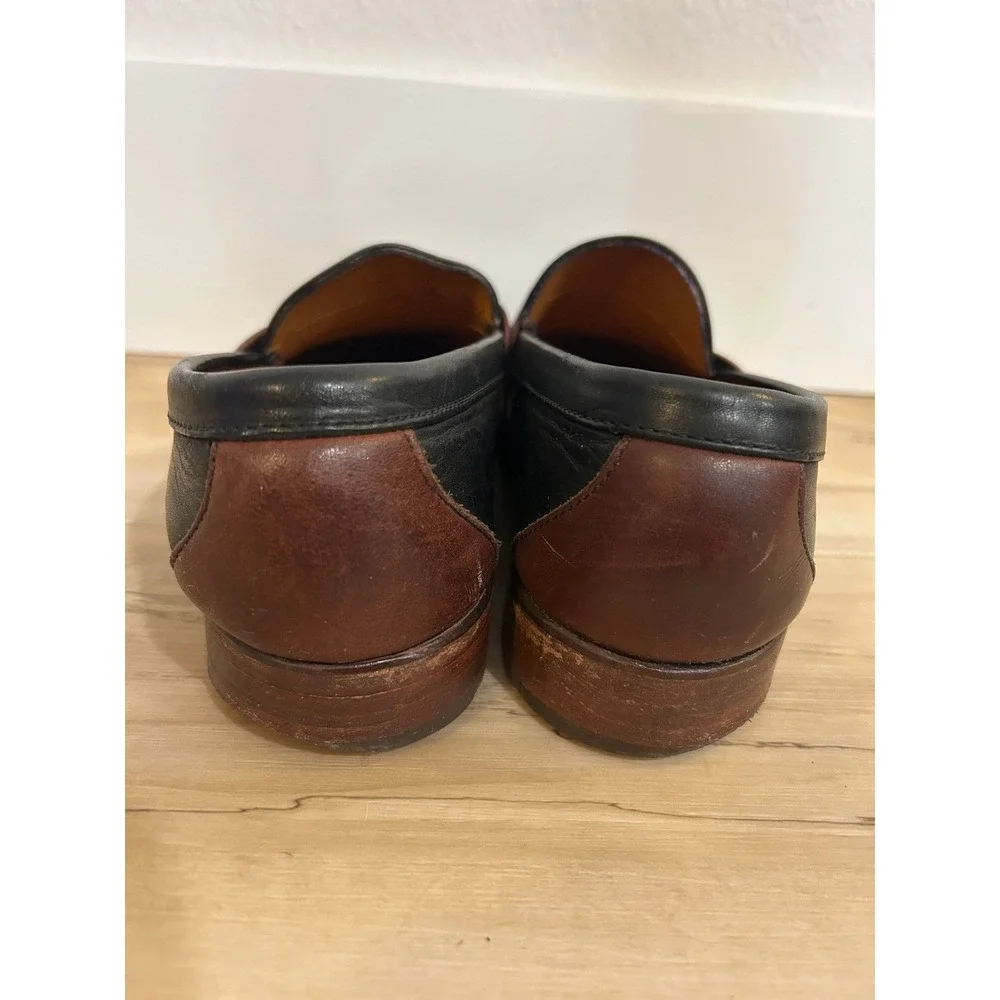 Cole Haan Mens Black‎ Brown Leather Penny Loafer Shoes 9.5 Slip-Ons Minimalist